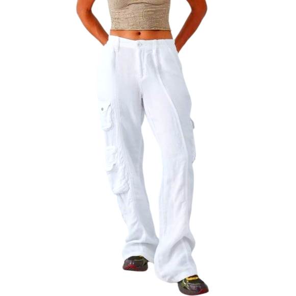 BDG Pants - BDG White Linen Multi Pocket‎ Cargo Pants Slouchy Baggy Indie Boho Grunge XXS